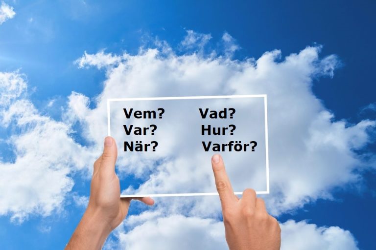 Bild på genomskinlig platta mot moln som visar FAQ - frågor Vem, vad, var, hur, när, varför. Frågor om kvantitativa eller kvalitativa undersökningar